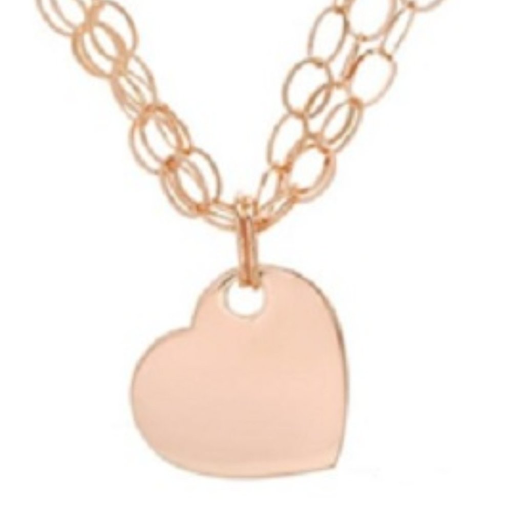 14k Rose Gold Over Sterling 3-Strand Necklace with Heart 17" to 19"L